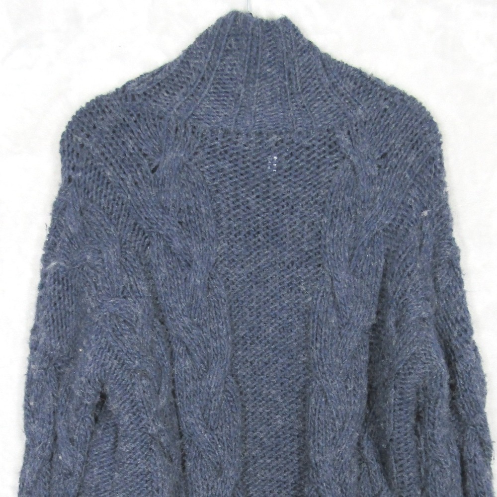 Something Navy Wool Blend Sweater Small Womens Blue Chunky Cable Knit Mock Neck - Picture 2 of 11